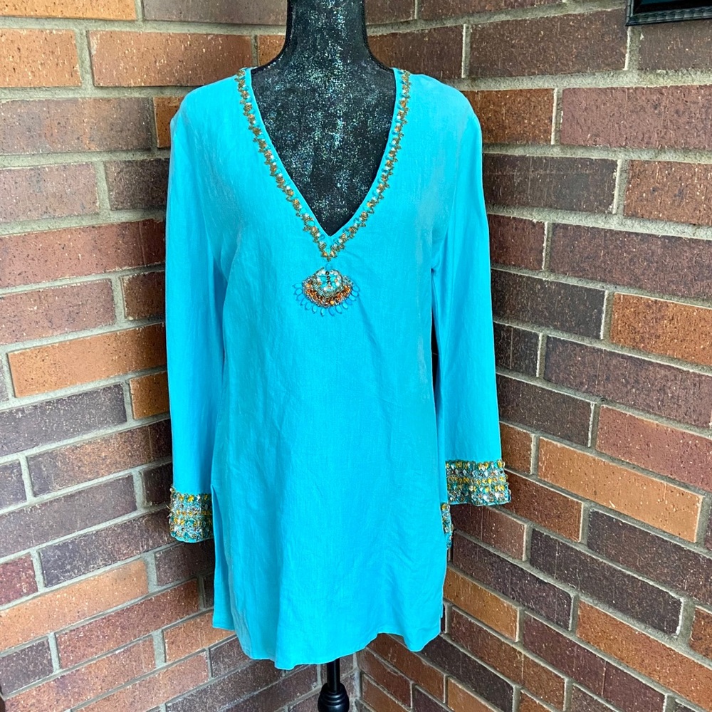 Inca Turquoise Embellished Tunic - Picture 3 of 13